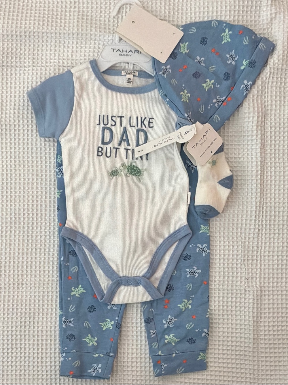 Tahari Blue & White 'Just Like Dad' Baby Four Piece Set